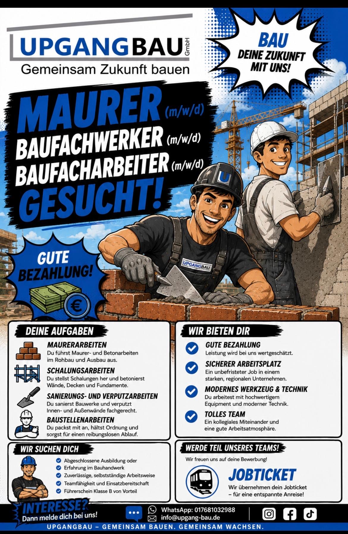 UPGANGBAU GmbH - Maurer, Baufachwerker, Baufacharbeiter (m/w/d) gesucht